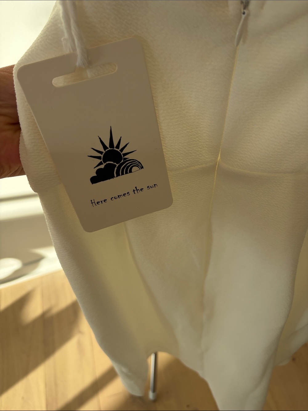 White Spaghetti-Strap Mini Dress with Front Ruffle - Picture 3 of 5